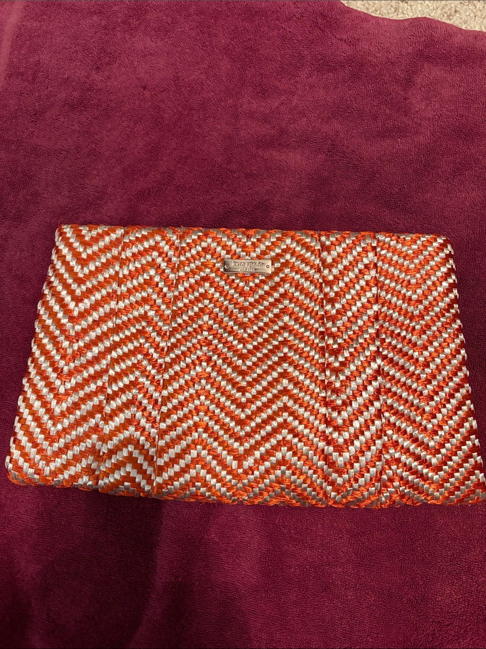 kate spade Bungalow Breeze April Orange and Cream Woven Chevron Clutch